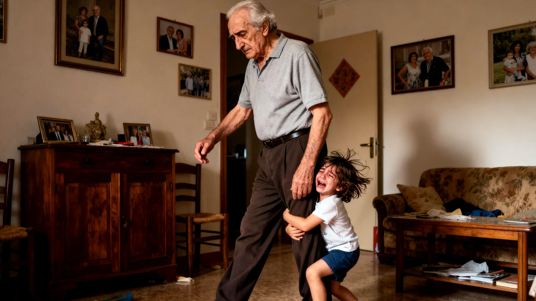 Il nonno si trova a gestire nipoti bambini che manifestano una dipendenza eccessiva dalla sua presenza, piangendo o mostrandosi ansiosi ogni volta che deve allontanarsi, rendendo difficile per lui gestire i propri impegni personali e creando tensioni con i genitori dei bambini."