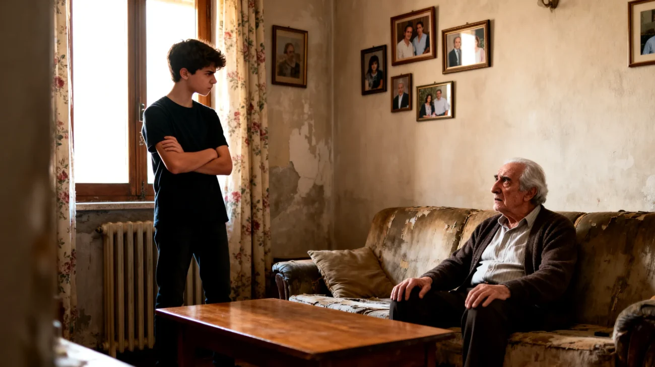 Nonno in difficoltà nel gestire le crisi emotive e gli sbalzi d'umore del nipote adolescente, che alterna momenti di rabbia intensa ad ansia e chiusura emotiva, senza riuscire a trovare un canale comunicativo efficace per aiutarlo"